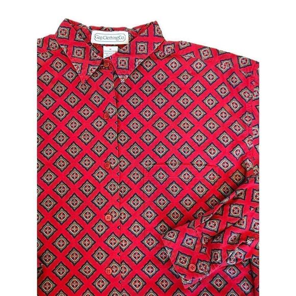 Vtg Gap mens med button up red geometric allover print chest pocket 100% cotton - Picture 3 of 8